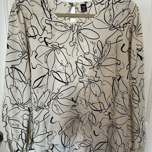 SHEIN Cream and Black Abstract Blouse